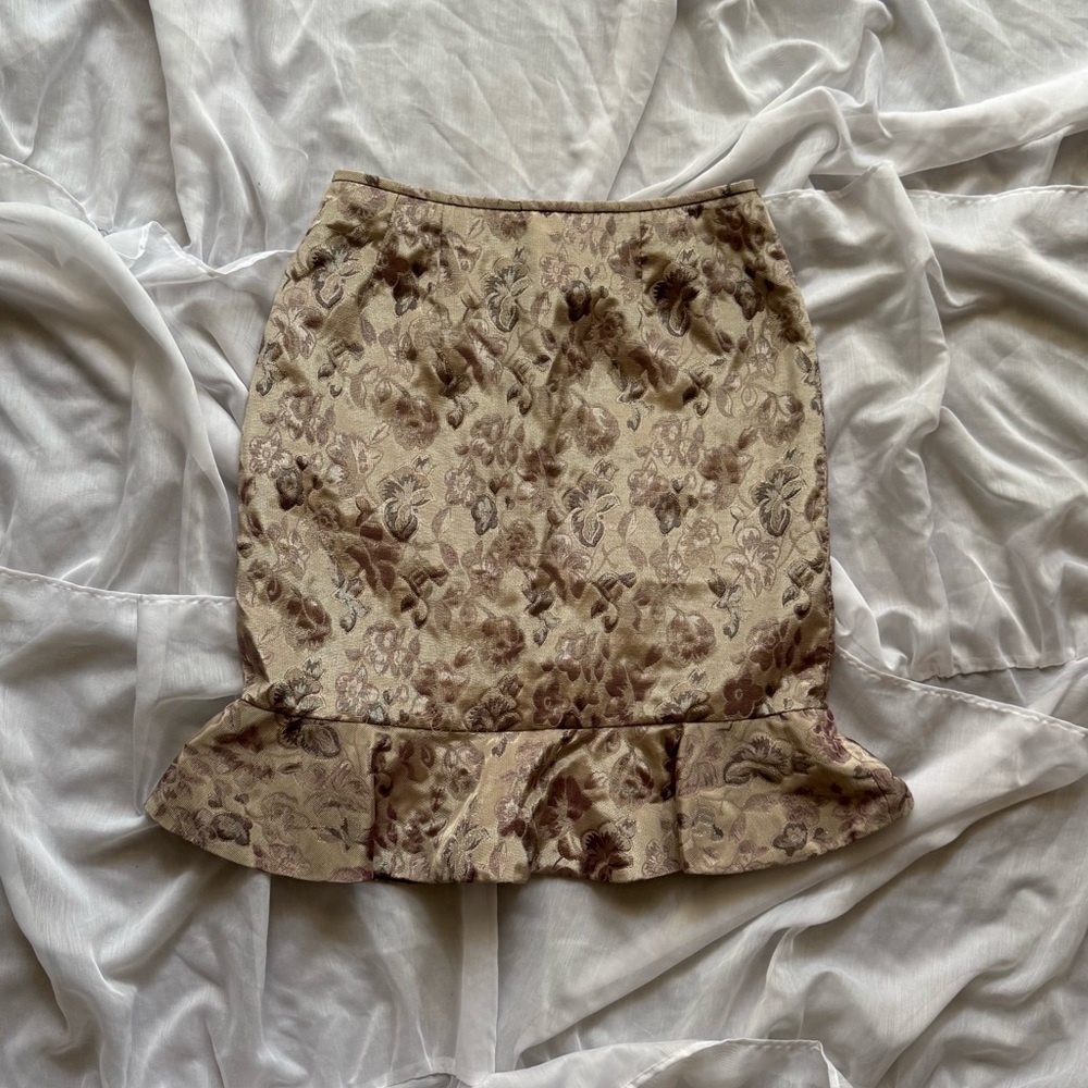 Le Suit Floral Patterned Skirt - Gold and Brown
